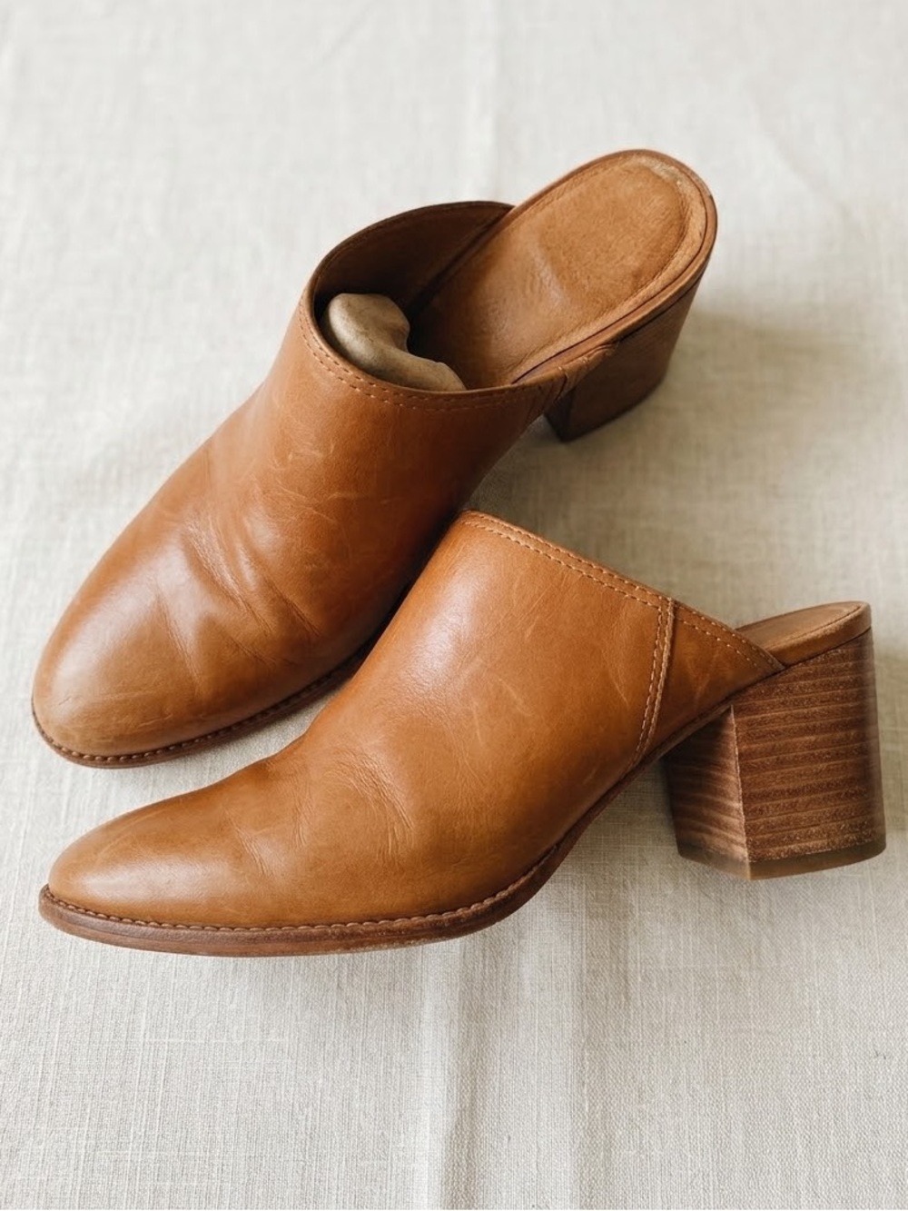 Madewell The Harper Leather Block Heel Mule Clog English Saddle H5690 Size 7.5